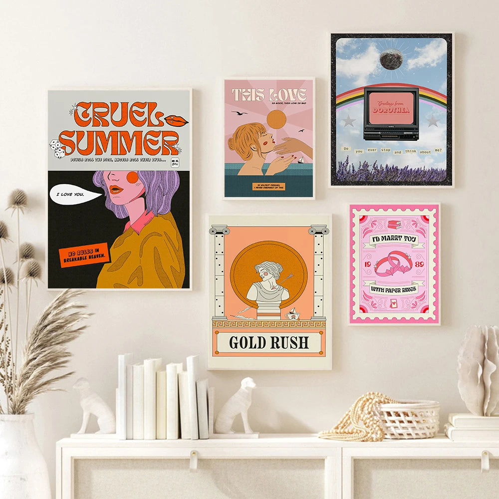 Taylor Swift Poster Hippie Wallpaper Lyrics Album Cover Art Summer Comics Poster Gift Home Decor Picture for Living Room Bedroom