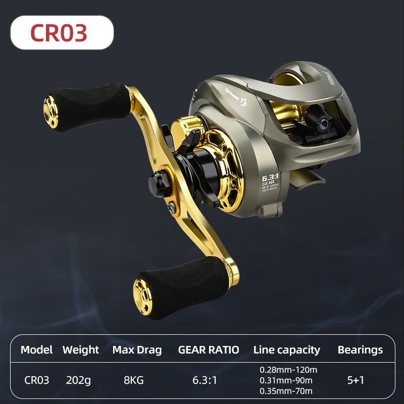 New Baitcasting Reel High Speed 6.3:1 Gear Ratio Fresh Saltwater Magnetic Brake System Ultralight Fishing CR04 Series