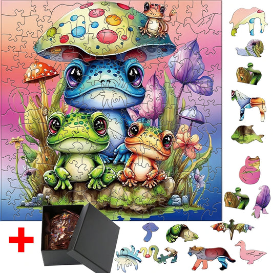 Wooden Frog Jigsaw Puzzle DIY Crafts Animal Puzzles Adults Kids Educational Wood Toy Gift 3D Hell Difficulty Brain Trainer Game
