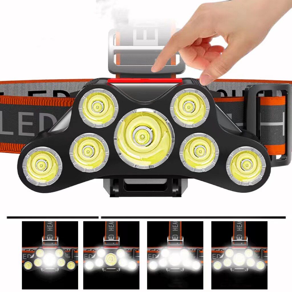 7LED Headlamp Rechargeable Waterproof Adjustable 4Modes Lightweight for Outdoor Camping Running Hiking Working
