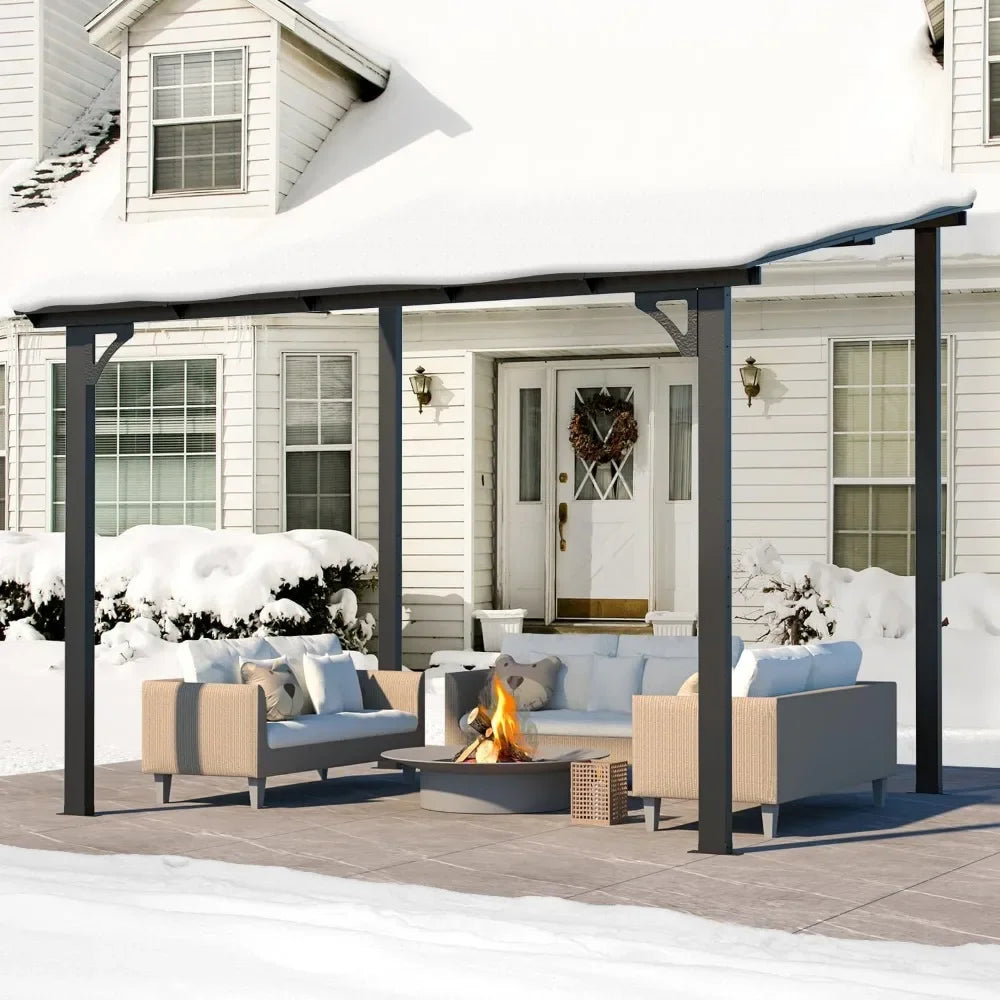 10' x 8' Gazebo for Patio, Small Wall-Mounted Lean to Gazebo Pergola with Roof on Clearance, Hard Top Heavy Duty Awnings