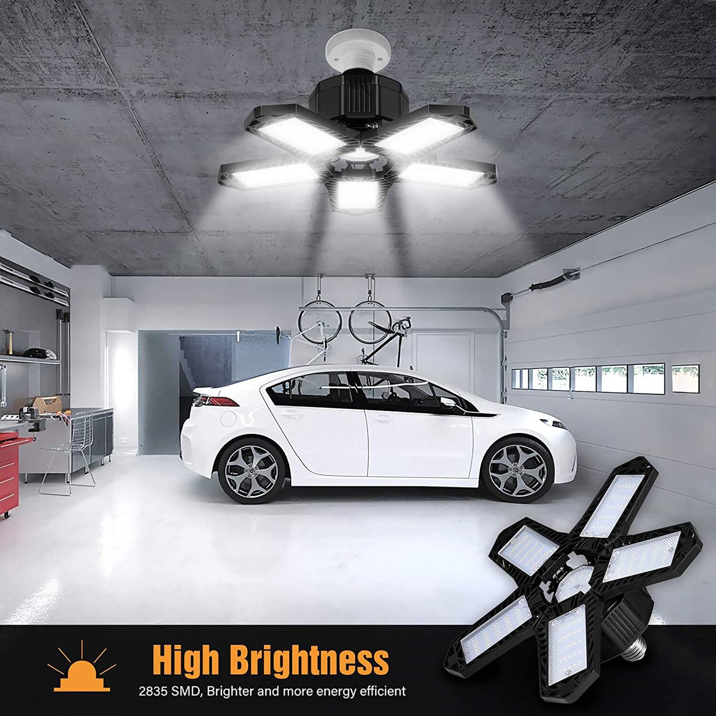 150W Deformable Lamp Garage Lights Ceiling Led Bulb E27/E26 Base 15000LM 6500K Shop Light for Basement Warehouse Garage Lighting