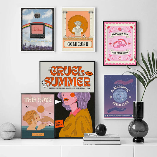 Taylor Swift Poster Hippie Wallpaper Lyrics Album Cover Art Summer Comics Poster Gift Home Decor Picture for Living Room Bedroom