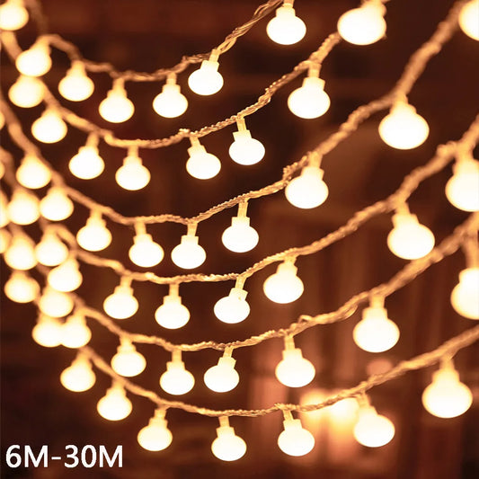 10M/20M/30M USB/Battery/220V Ball LED Fairy String Lights Outdoor Ball Garland  Bulb Party Home Wedding Garden Christmas Decor