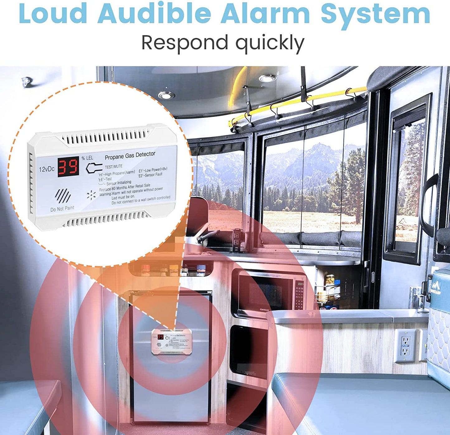 RV Propane Gas Detector, 85dB Loud Alarm DC 12V, RV Propane Alarm for Trailer, Motorhome, Motorcoach