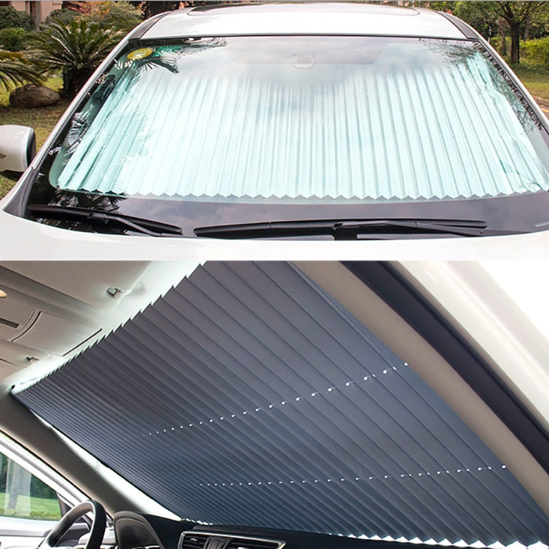 Car Windshield Sunshade Curtain Retractable Set Front Rear Window Sun Shade Protector UV Reflective Film Auto Sun Visor Covers