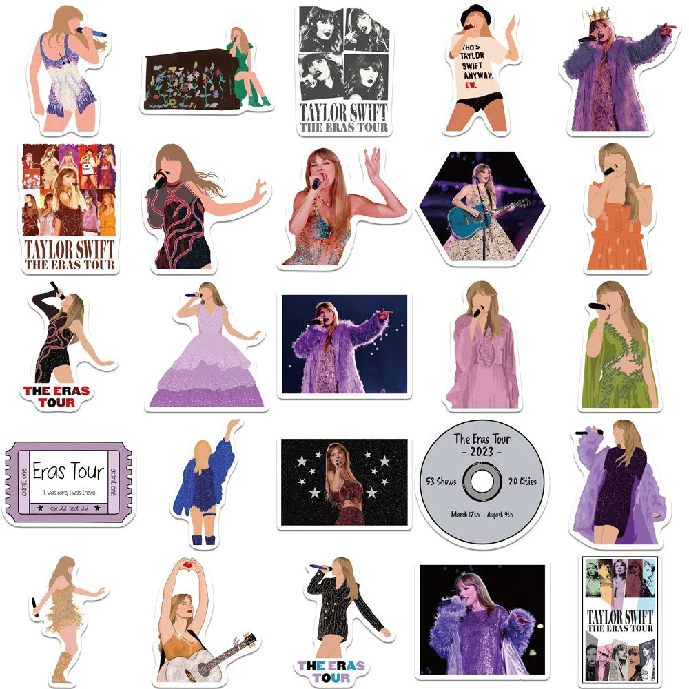 10/50pcs Hot Singer Taylor Alison Swift Stickers Aesthetic Kawaii Cute Guitar Laptop  Notebook Stationery Scrapbook Stickers