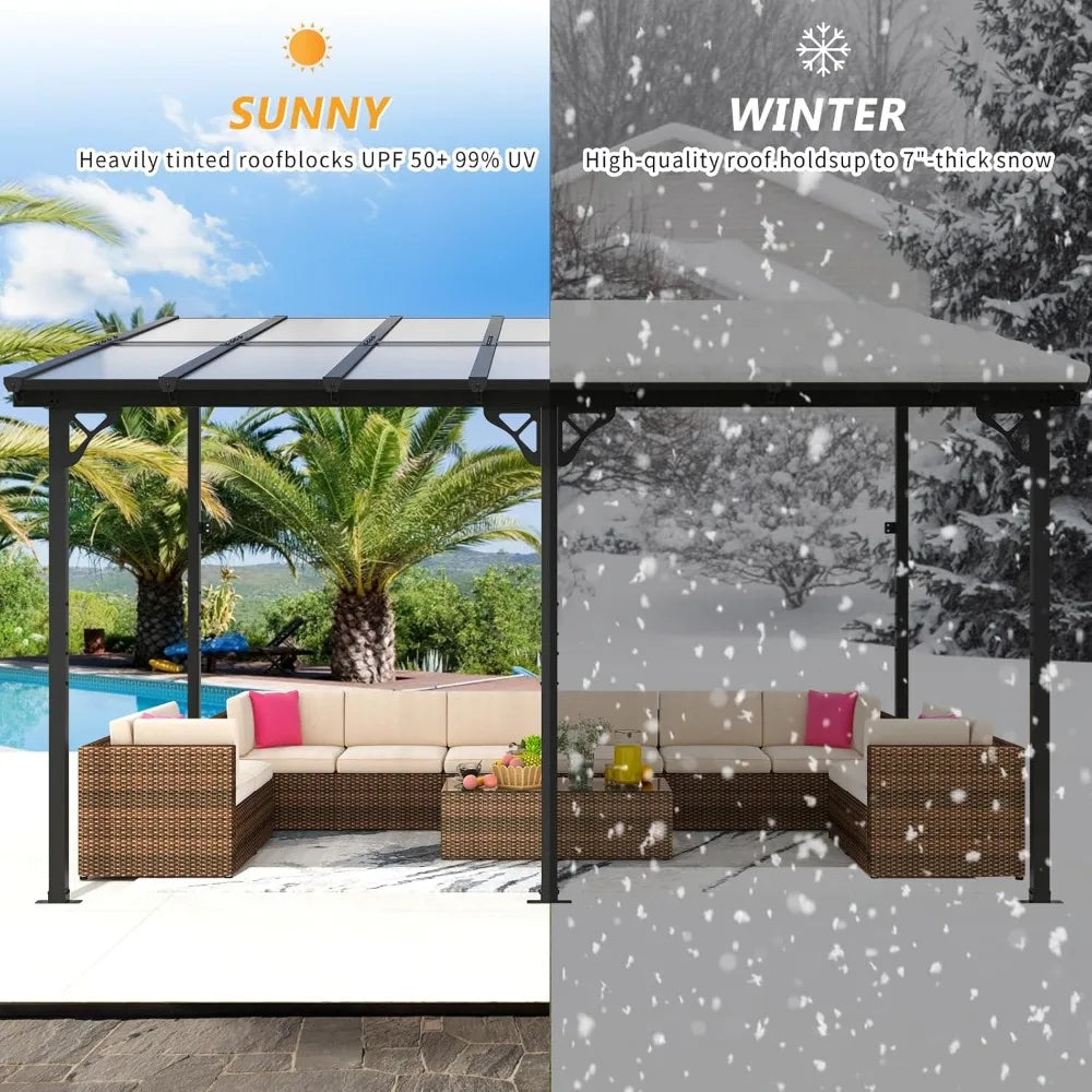 10' x 14' Gazebo for Patio, Gazebo Pergola with Sloped Roof, Large Wall-Mounted Heavy Duty Awnings, for Backyard, Patio