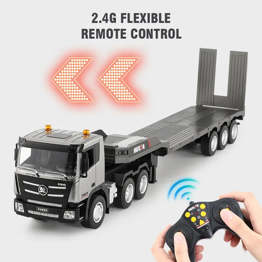 1:24 Alloy Remote Control Semi-Hung Flat Truck with Light 2.4G RC Engineering Vehicles Model Boy Car Toy for Children Gift