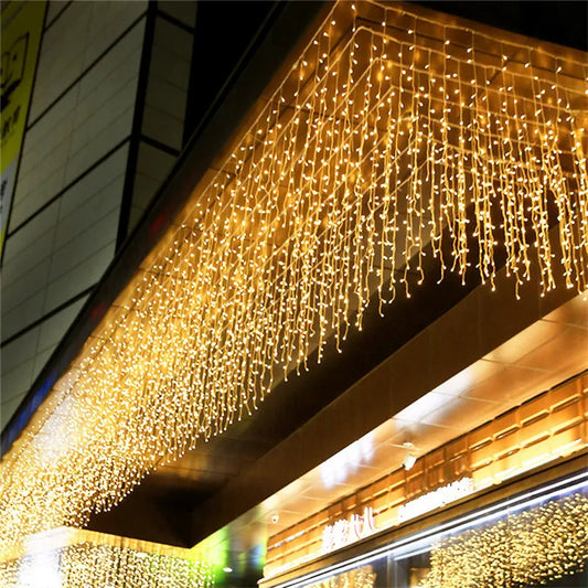 5M Christmas lights waterfall Led Curtain Icicle String Light outdoor Garland Droop 0.4-0.6m Party Garden Eaves Decorative Light