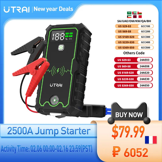 UTRAI Power Bank  2500A Jump Starter Portable Charger Car Booster 12V Auto Starting Device Emergency Car Battery Starter