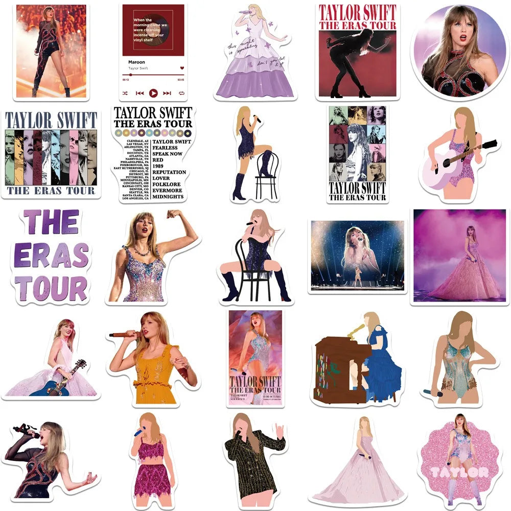 10/50pcs Hot Singer Taylor Alison Swift Stickers Aesthetic Kawaii Cute Guitar Laptop  Notebook Stationery Scrapbook Stickers