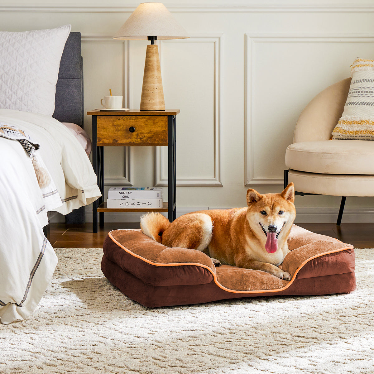 Memory Foam Pet Bed for Small Dogs & Cats with Washable Removable Cover Non-Slip Base Waterproof Liner Egg Crate Foam for Improved Sleep, Brown,extra large