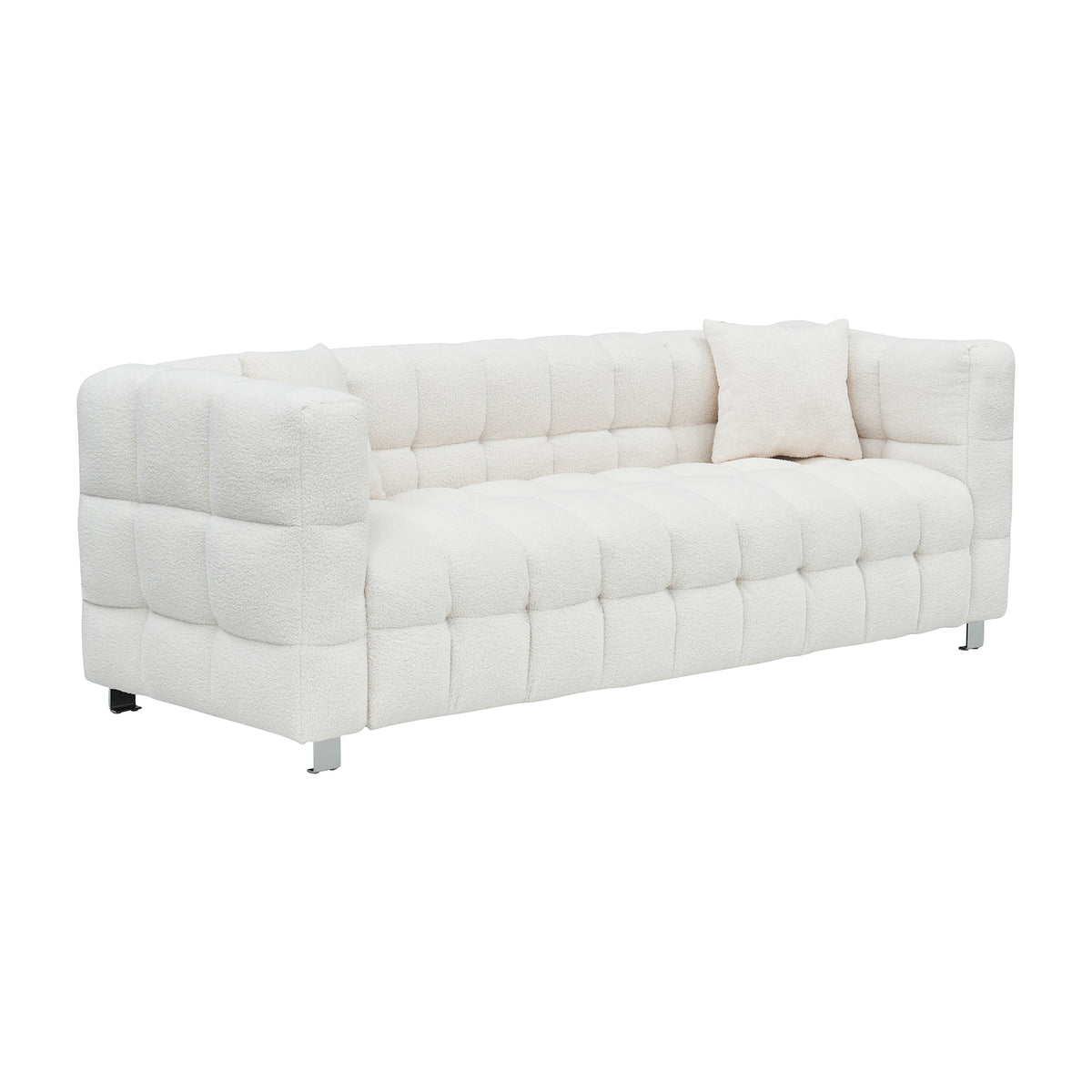 [SantaChoice] Sophisticated Comfort: Beige White Teddy Plush Sofa - 80 Inch, Perfect for Living Room or Bedroom, Includes Two Throw Pillows and Heavy-Duty Hardware Foot Support