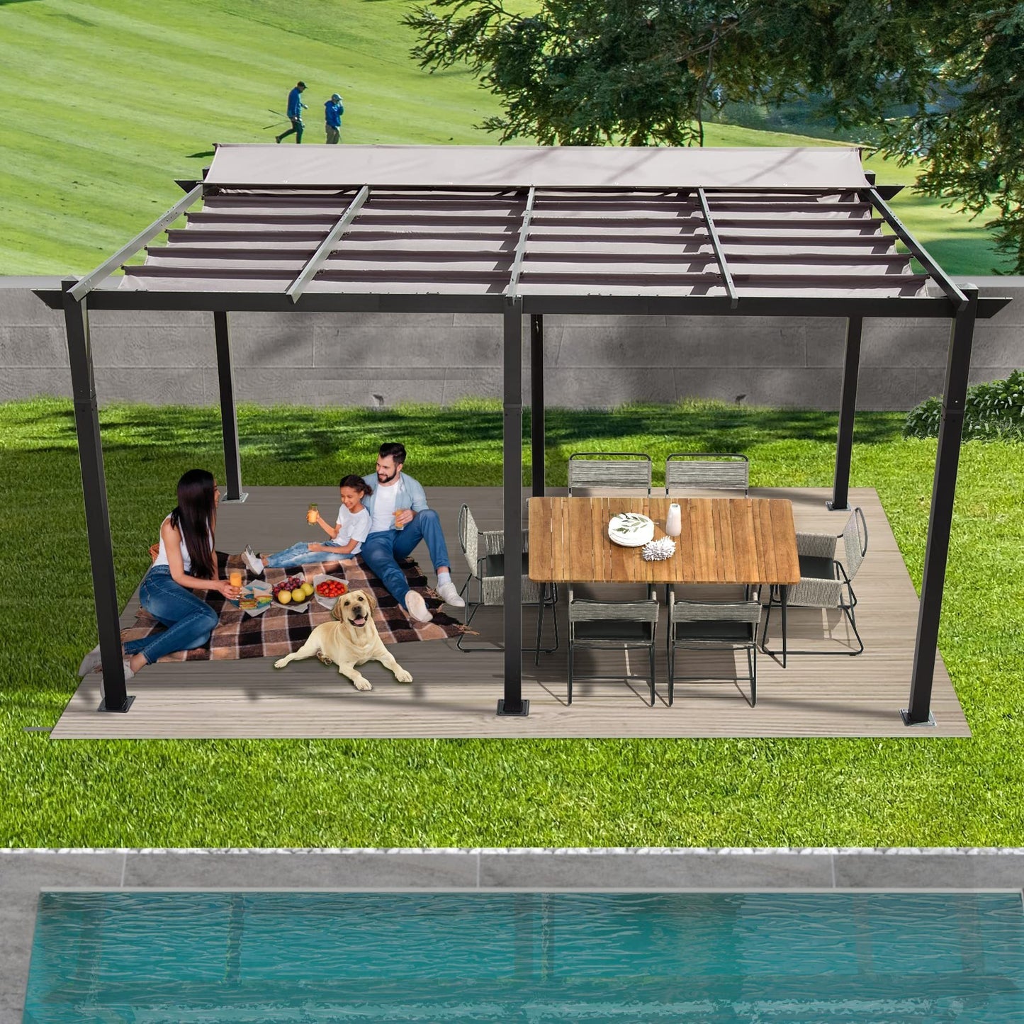 [SantaChoice] 11 X 16 FT Outdoor Living Outdoor Retractable Pergola with Weather-Resistant Canopy Aluminum Garden Pergola Patio Grill Gazebo for Courtyard -Dark Gray