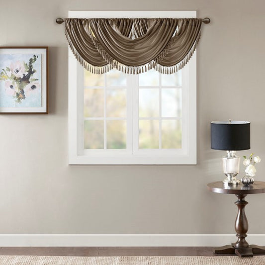Faux Silk Waterfall Embellished Valance Bronze 38x46'