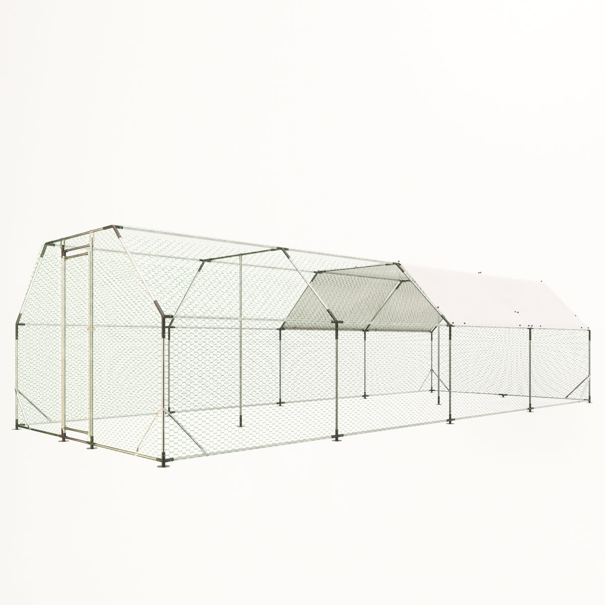 9.94 ft. x 25.68 ft. Galvanized Large Metal Walk in Chicken Coop Cage Farm Poultry Run Hutch Hen House