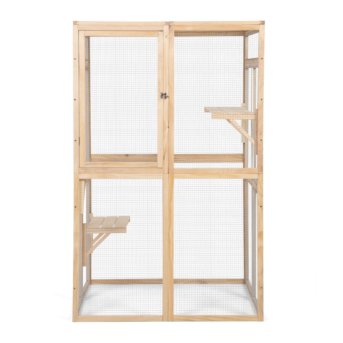 Wooden Cat Catio, Outdoor Cat Enclosure, Cat House with Platforms, Sunshine Board, Hammock, Door, Kitten Cage Condo, Burlywood