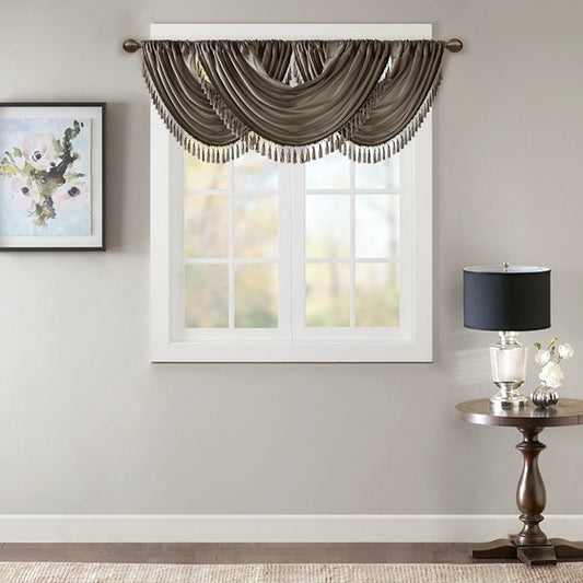 Faux Silk Waterfall Embellished Valance Pewter 38x46'