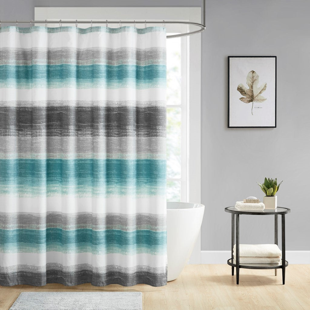 Stripe Print Shower Curtain Aqua/Grey 72x72'