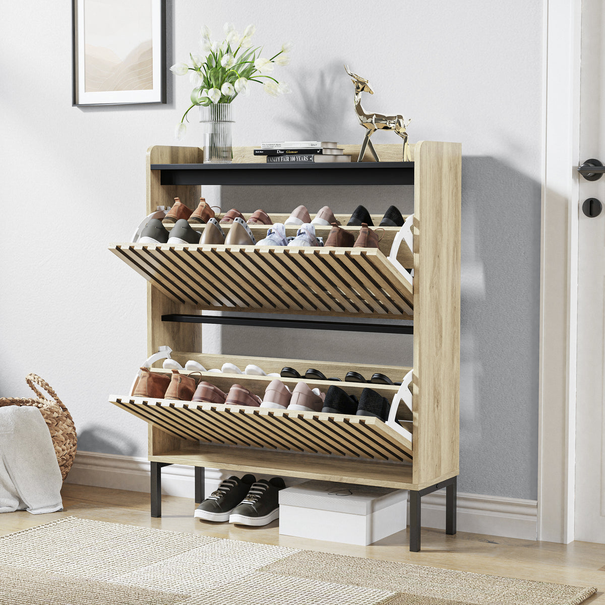 2 Flip Shoe Cabinet,Multi-layer shoe rack,Modern Minimalist,storage cabinet, for entryway