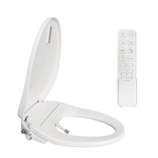 Electric Cushion Toilet Seat, Warm Water with Air Dryer, Heated Seat with Sensor and Slow Closing Cover, Strong and Weak Massage Cleaning, Night Light, Remote Control,