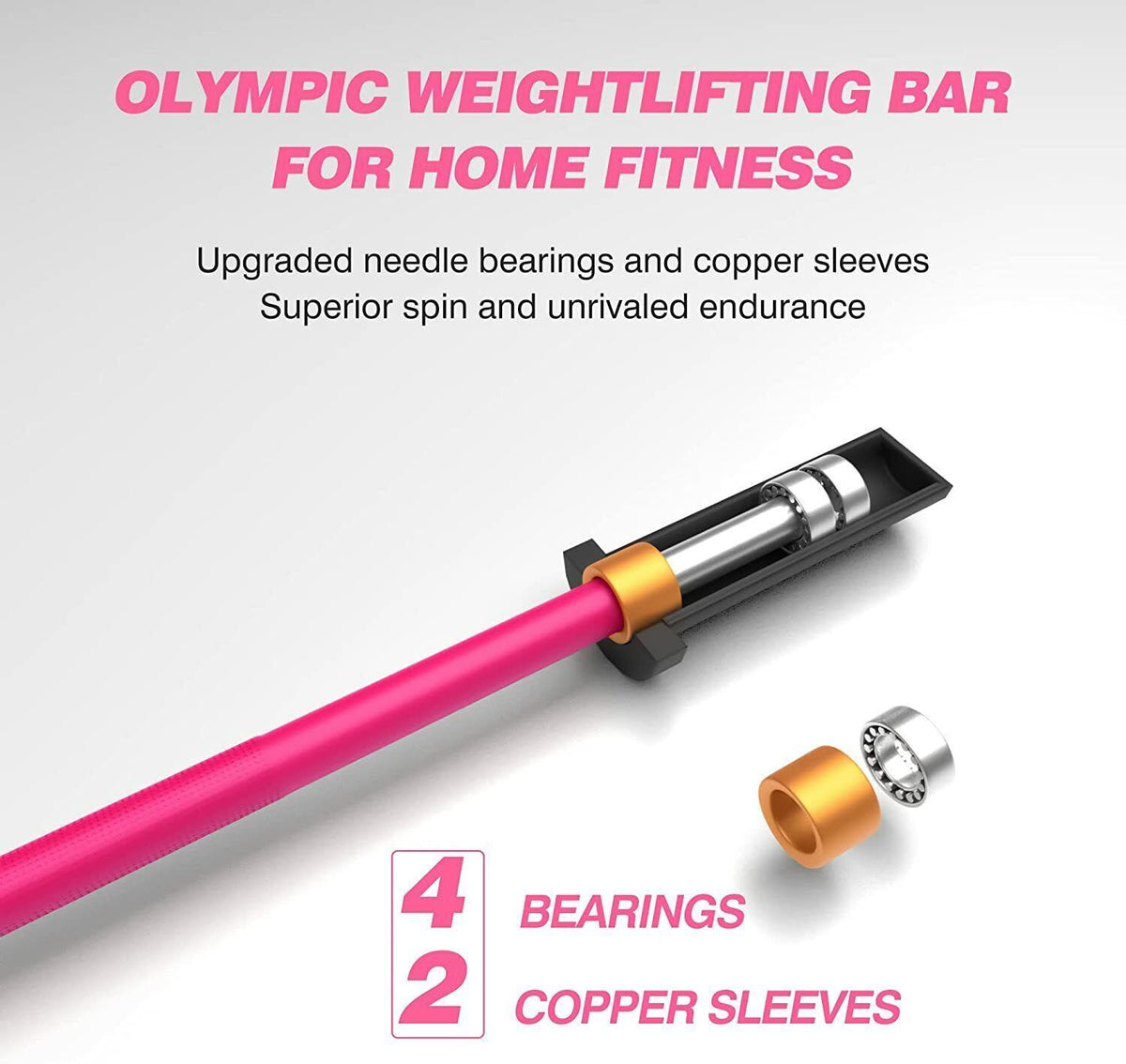 Olympic Barbell Bar, 4Ft Solid Chrome Weight Bar with Bearings, 400Lbs Capacity Weightlifting Bar for Home Gym Workout Strength Training Squat, Suitable for 2-Inch Plates