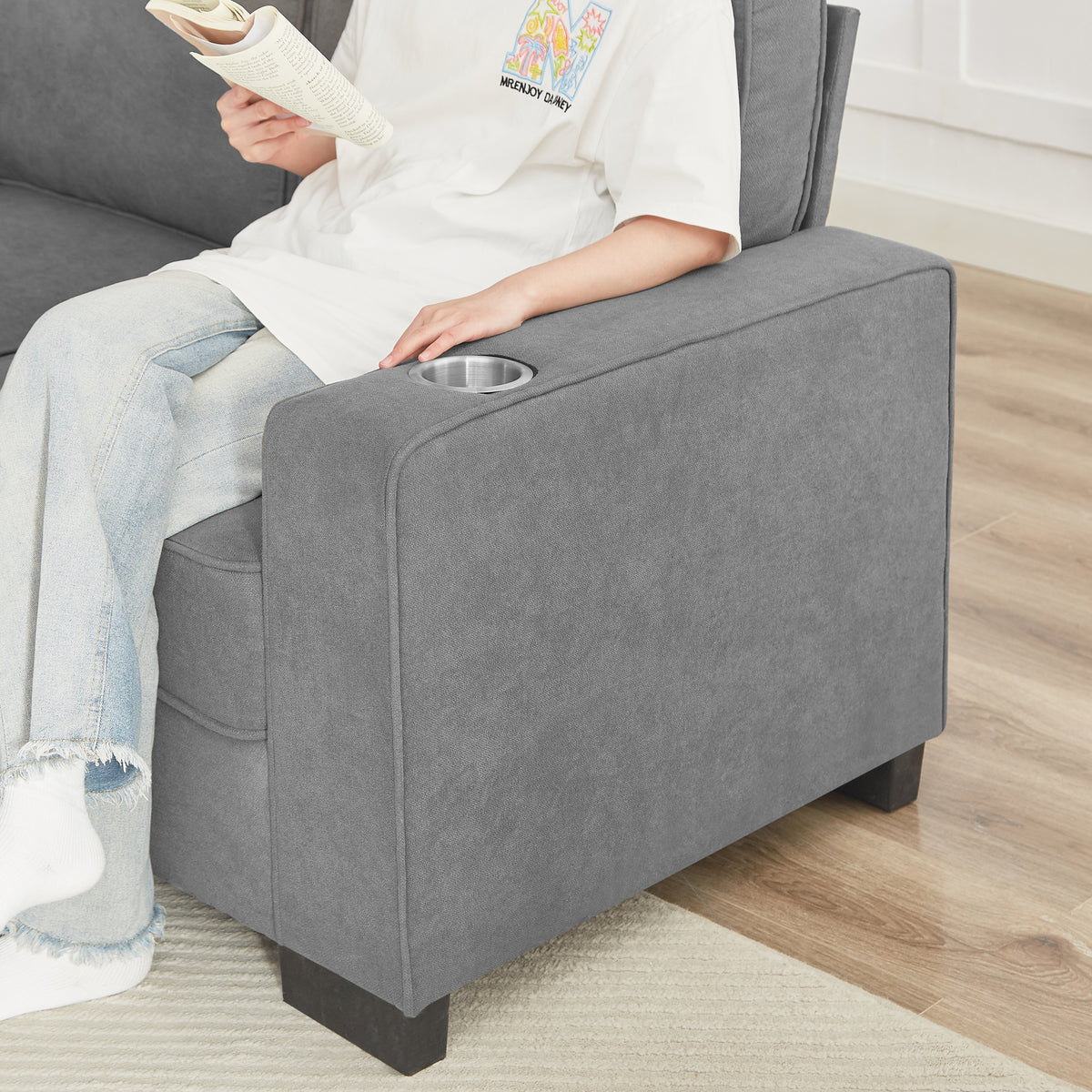 [SantaChoice] 83.86" Snowfleece Fabric sofa, Modern Compressed Couch, 3-Seater Sofa, Furniture for Living Room, Bedroom, office, Gray