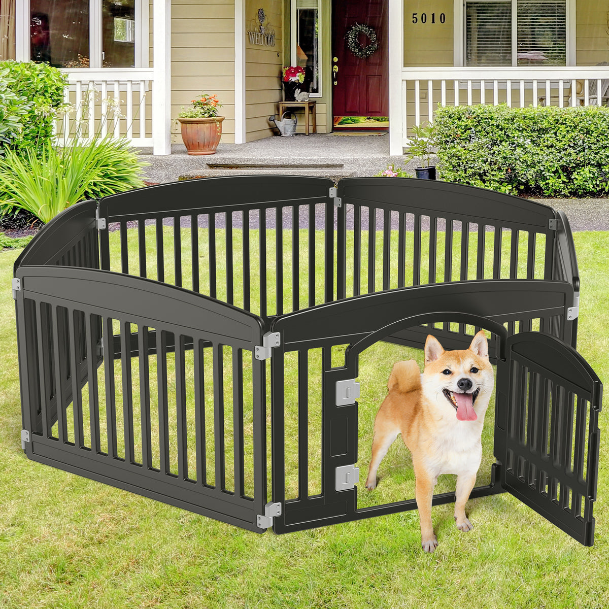 Dog Playpen Adjustable Folding Portable Pet Fence for Small to Medium Dogs Indoor Outdoor Use,6-Panel,black