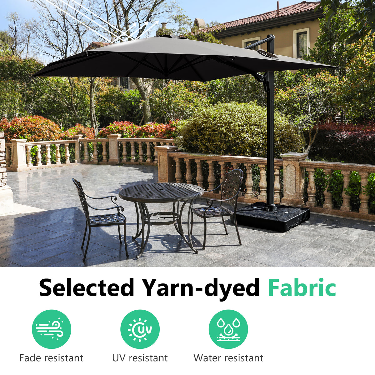 10 FT Cantilever Patio Umbrella with 360° Rotation & Tilt Adjustment, Square Outdoor Offset Umbrella with Aluminum Pole - Grey
