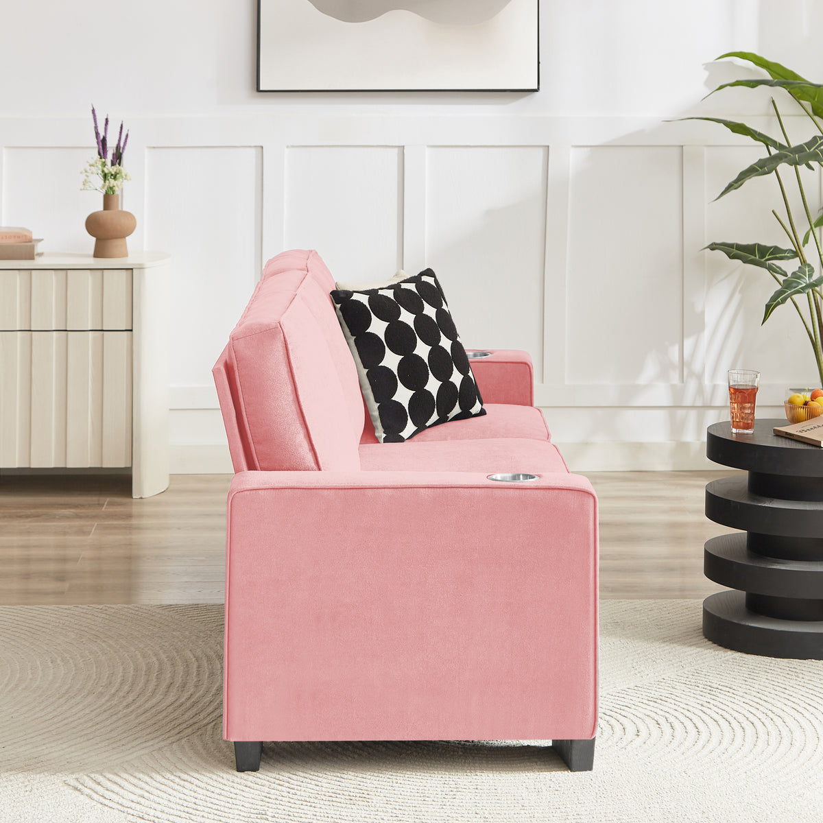 [SantaChoice] 83.86" Snowfleece Fabric sofa,Modern Compressed Couch,3-Seater Sofa, Furniture for Living Room,Bedroom,office ,Pink