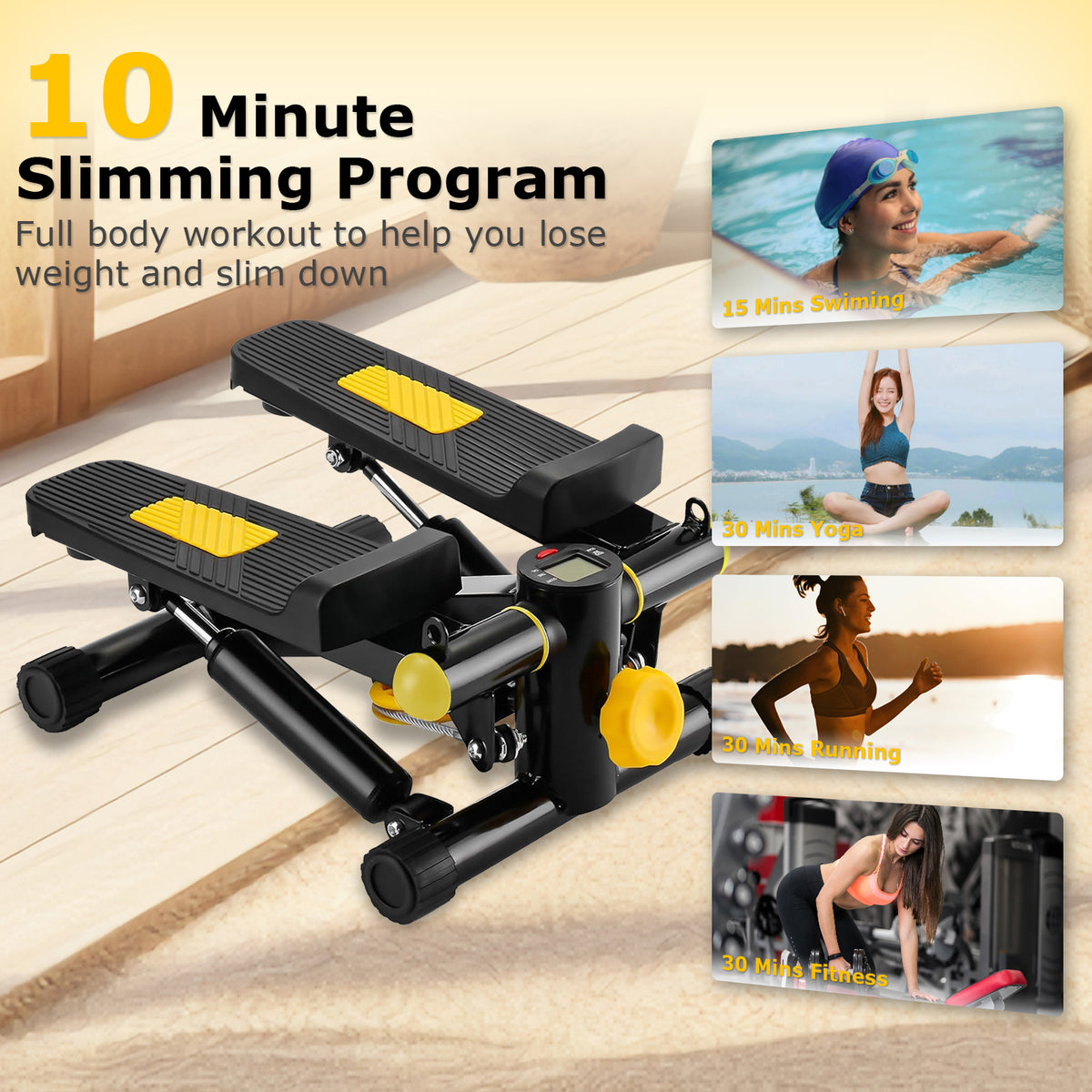 Mini Steppers for Exercise Mini Stair Stepper for Home with Resistance Bands Stepper  with LCD Monitor