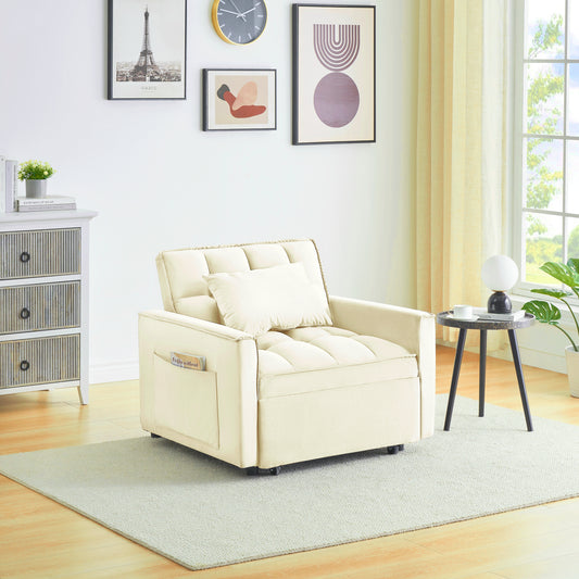 [SantaChoice] Sofa bed chair 3 in 1 convertible, recliner, single recliner, suitable for small Spaces with adjustable back black creamy white
