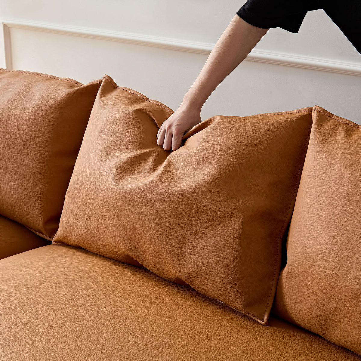 [SantaChoice] Modern Sectional curved Sofa Couch for Living Room,Upholstered 5-Seat Sofa Couch Eco-leather Couch Set for Apartment Office,Orange