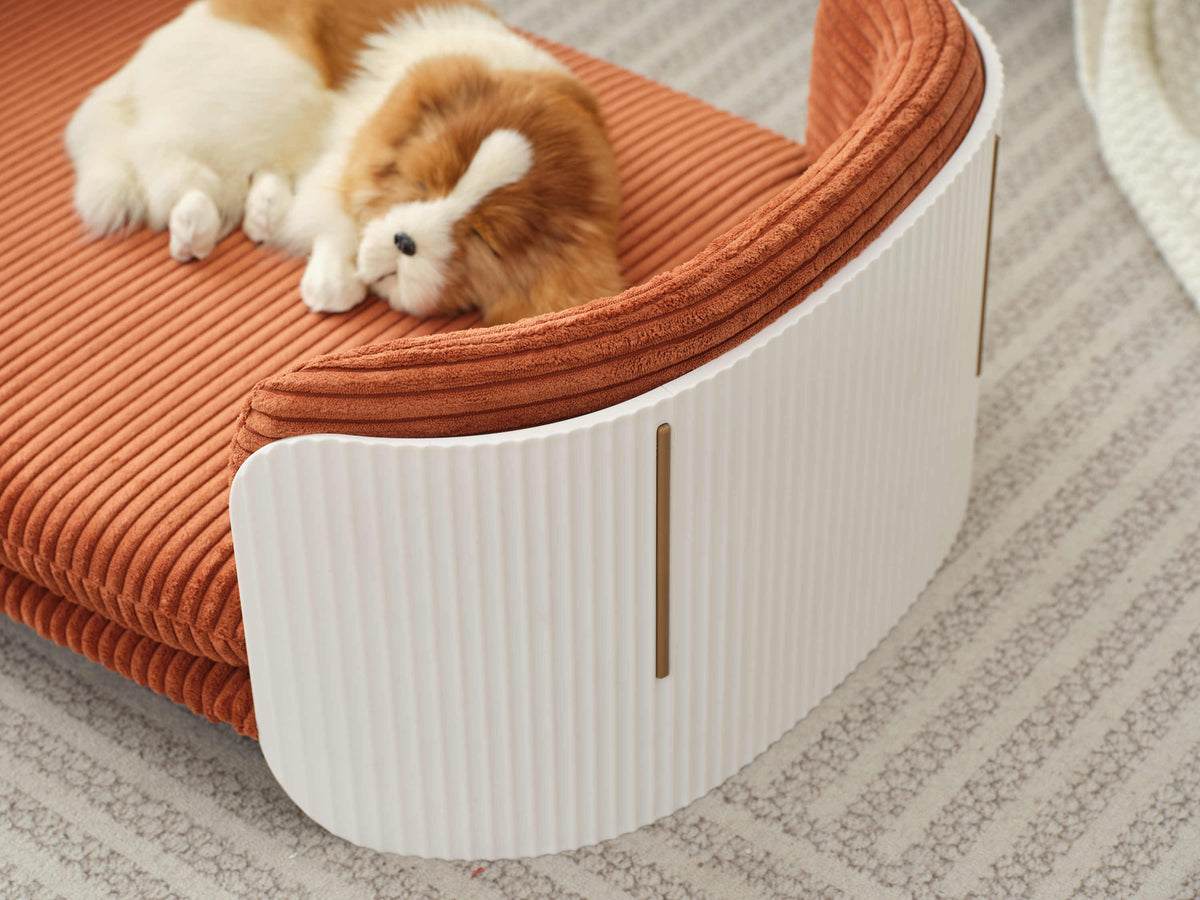 Scandinavian style Cat Couch Bed, Pet Sofa for Indoor Cats PP Indoor Pet Furniture Elevated Cat Beds with Removable Mattress Cover Suitable for Kitty, Puppy or Small Animal  Brand Design  White Brown