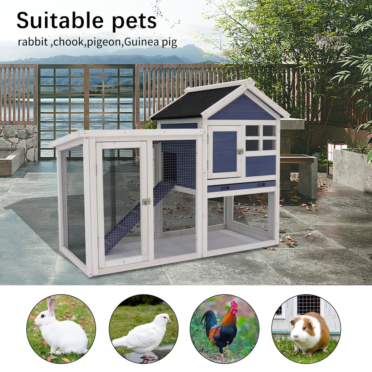 Deluxe Wooden Chicken Coop Hen House Rabbit Wood Hutch Poultry Cage Habitat