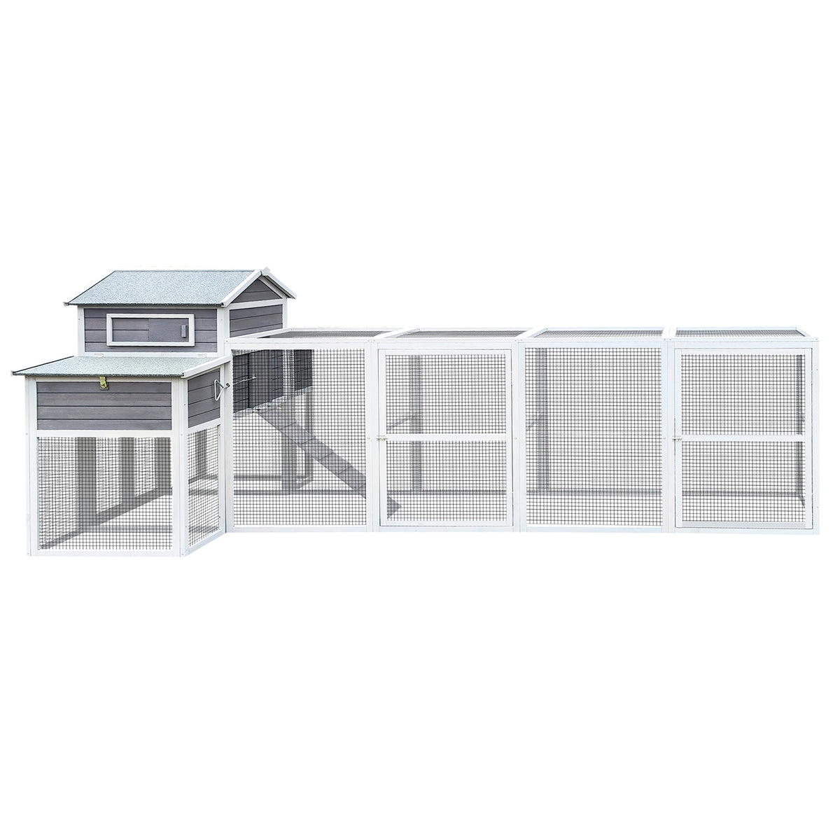 150＂Chicken Coop Extra Large Chicken House, Outdoor Wooden Hen House Black Rust-proof Metal Wire Poultry Cage with Two Nesting Boxes, 5 Perches