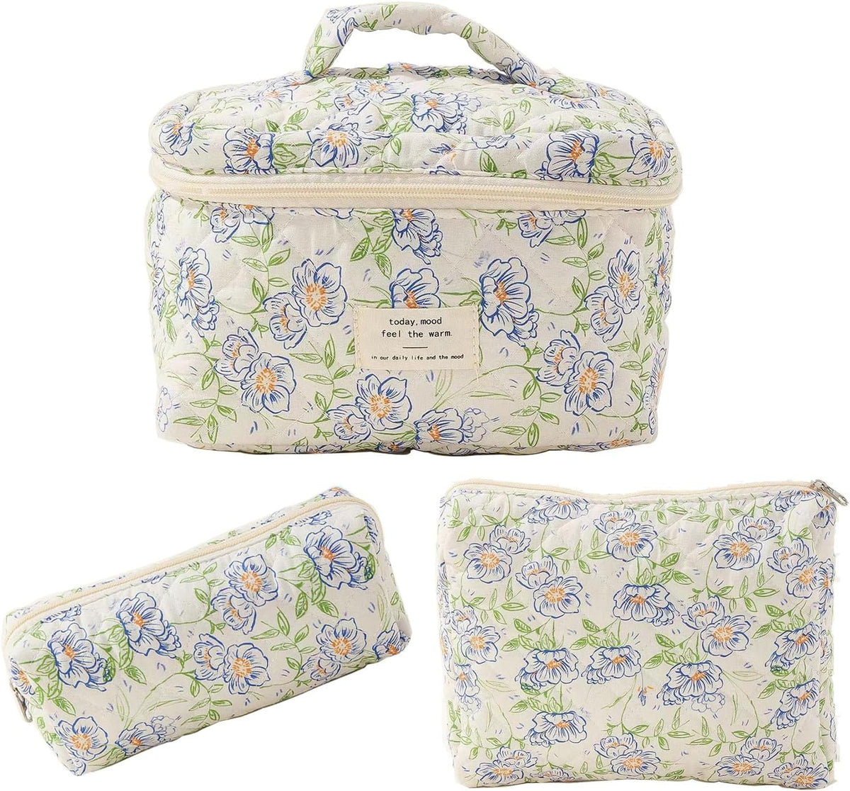 Cosmetic Bags for Women(3 Pcs) Cute Floral Makeup Bag, Organizer Storage makeup bag, Travel Toiletry bags, Handbags Purses