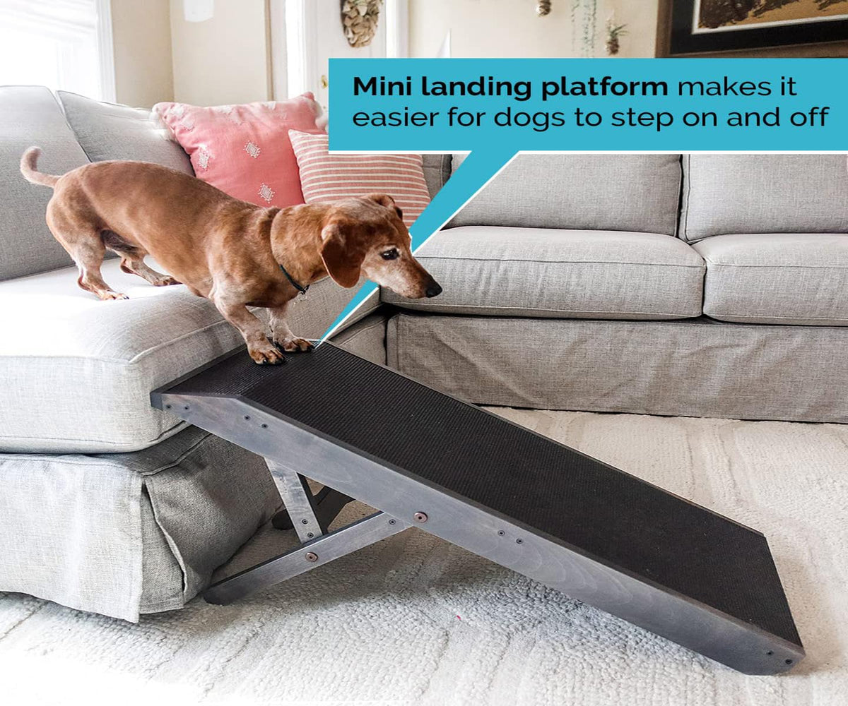 24" H 47" L  Adjustable Dog Ramp for Bed Small Dog & Large Dogs - Folding Dachshund Ramp Hardwood Pet Ramp for Couch with Platform Top & Anti-Slip Surface - Dog Ramps for Medium Dogs & Old Cats