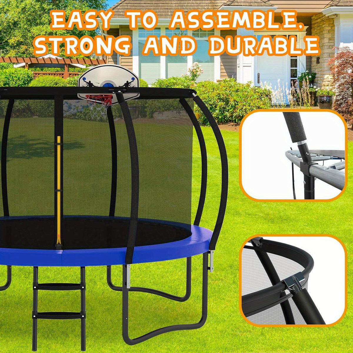 Trampoline 16FT, 12FT, 10FT, Recreational Trampolines with Enclosure Net and Ladder, Outdoor Anti-Rust Trampolines for Kids and Adults, ASTM Approved, Trampoline Outdoor with Basketball Hoop, Ladder, Rebounder Trampoline for Kids Adults with Enclosure Net