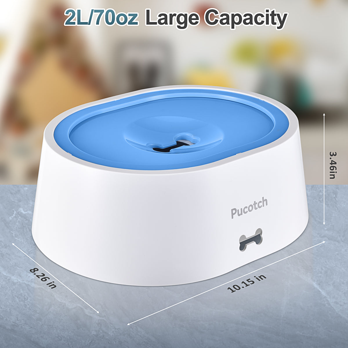 Dog Water Bowl No Spill 2L/70oz Spill Proof Dog Water Bowl Slow Water Feeder for Dogs No Splash Pet Water Bowl Dispenser for Messy Drinkers Vehicle Travel Dog Water Bowl, BPA Free