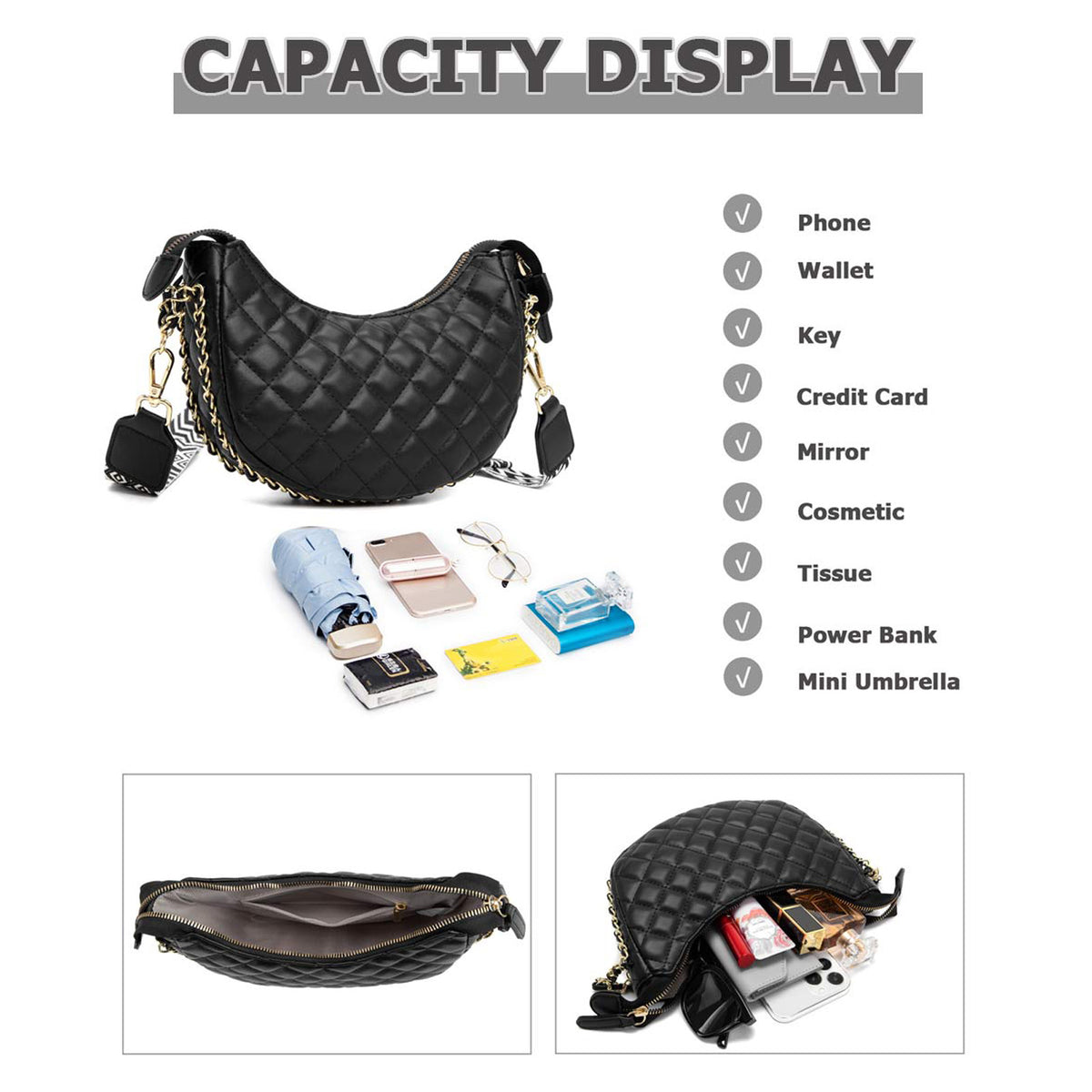Small Crescent Crossbody Bags for Women Leather Sling Crossbody Purse Shoulder Bag with Adjustable Wide Strap