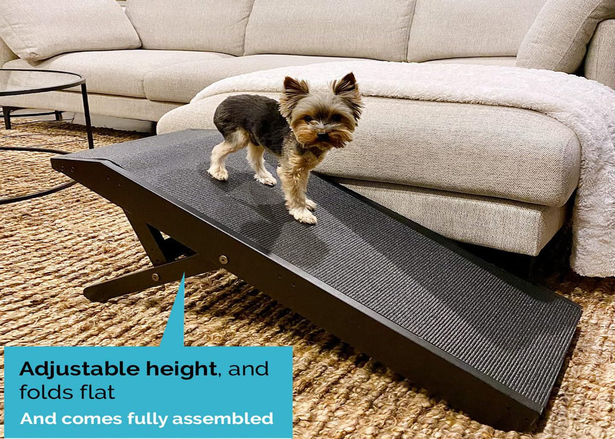 24" H 47" L  Adjustable Dog Ramp for Bed Small Dog & Large Dogs - Folding Dachshund Ramp Hardwood Pet Ramp for Couch with Platform Top & Anti-Slip Surface - Dog Ramps for Medium Dogs & Old Cats
