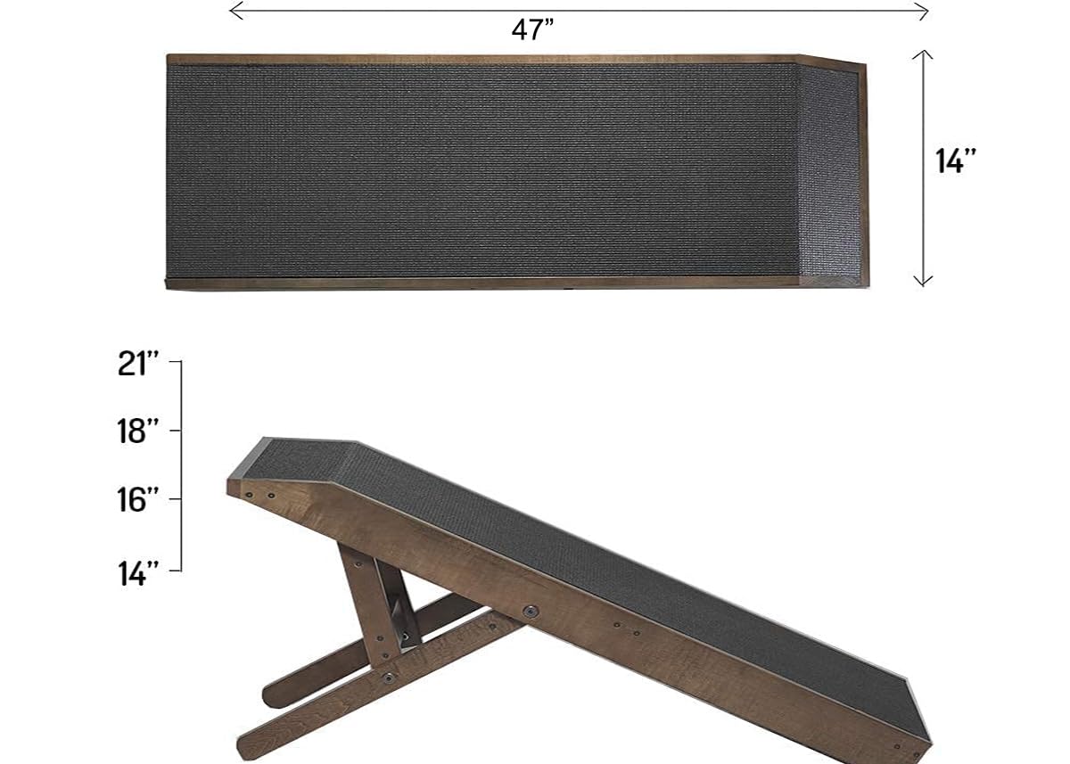 24" H 47" L  Adjustable Dog Ramp for Bed Small Dog & Large Dogs - Folding Dachshund Ramp Hardwood Pet Ramp for Couch with Platform Top & Anti-Slip Surface - Dog Ramps for Medium Dogs & Old Cats