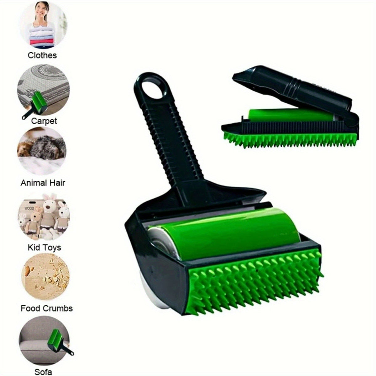 Green Pet Hair Remover and Automatic Groomer - Removes Fur, Lint, and More from Multiple Surfaces