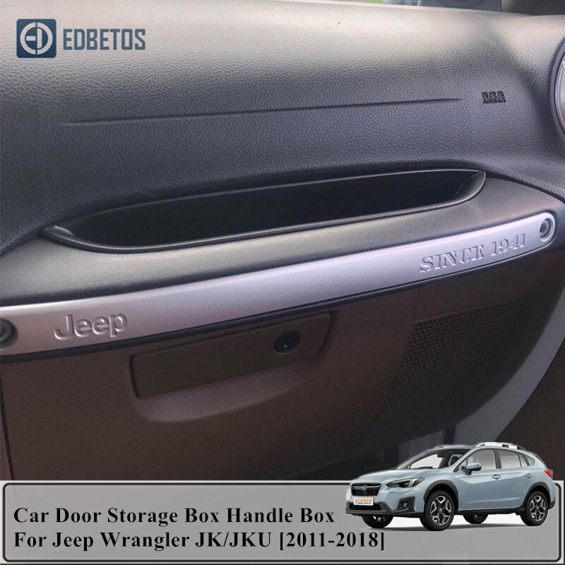 Car Inner Side Front Door Handle Armrests Storage Box ABS Tray Holder For Jeep Wrangler JK/JKU 2011-2018 Car Styling Accessories