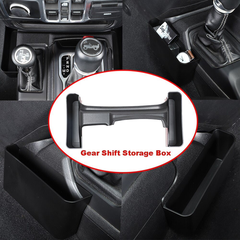 Car Gear Shift Console Storage Box for Jeep Wrangler JL Gladiator JT 2018 2019 2020 2021 2022 4-Doors Interior Accessories Black