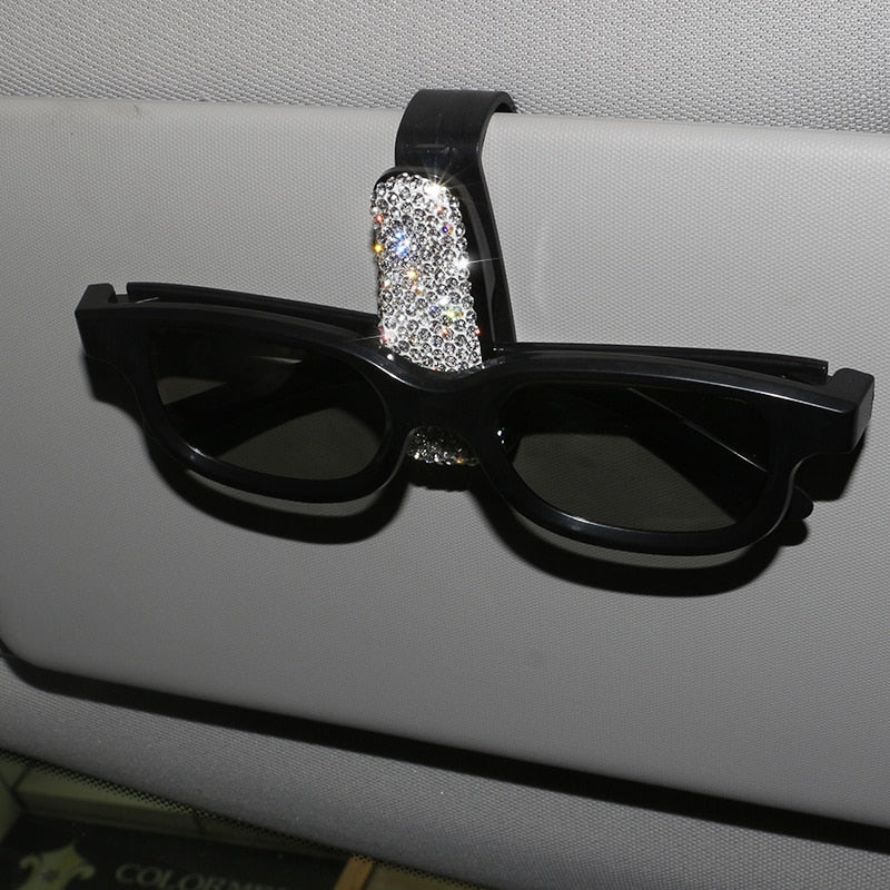 Rhinestone Auto Fastener Clip Glasses Cases Diamond Storage Holder Car Styling Portable Sun Visor Sunglasses Eyeglasses Holder