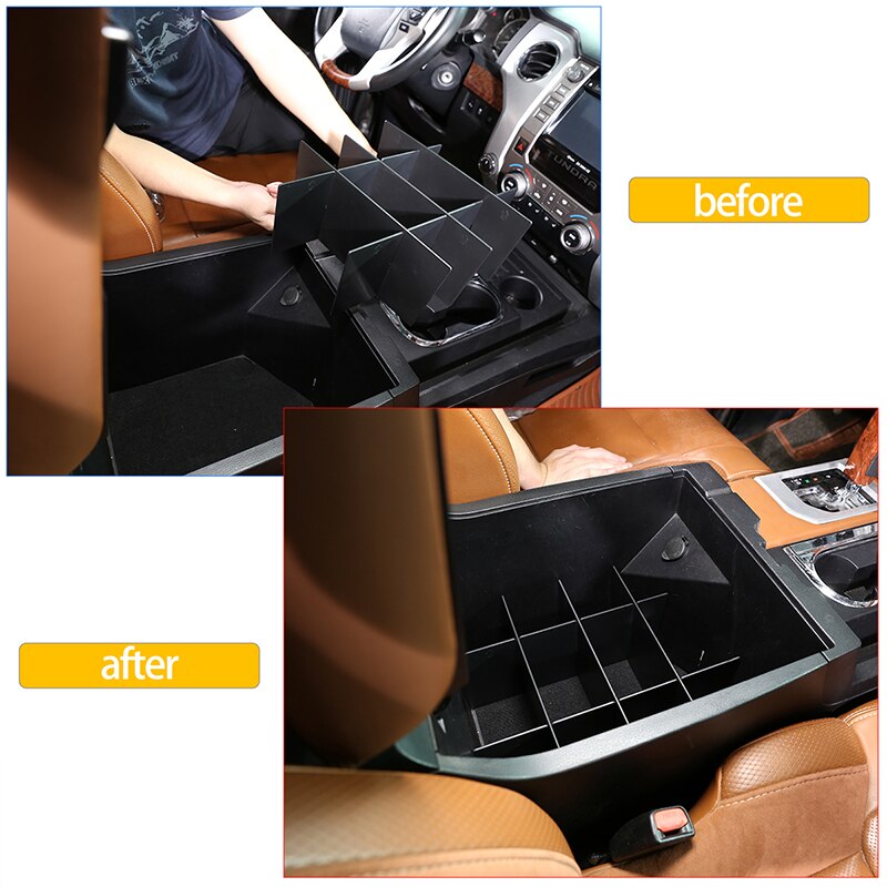 For Toyota Tundra 2014-2021 ABS black car interior armrest box storage box partition insert divider storage tray Car Accessories