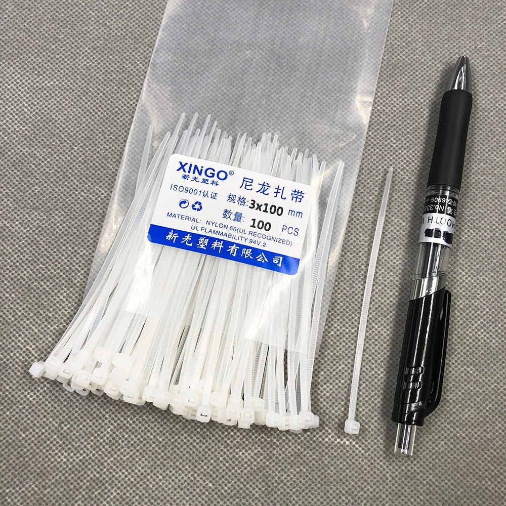 100pcs/bag 8 Color 2.5mmx100mm 2.5mm*100mm Self-Locking Nylon Wire Cable Zip Ties Cable Ties White Black Organiser Fasten Cable
